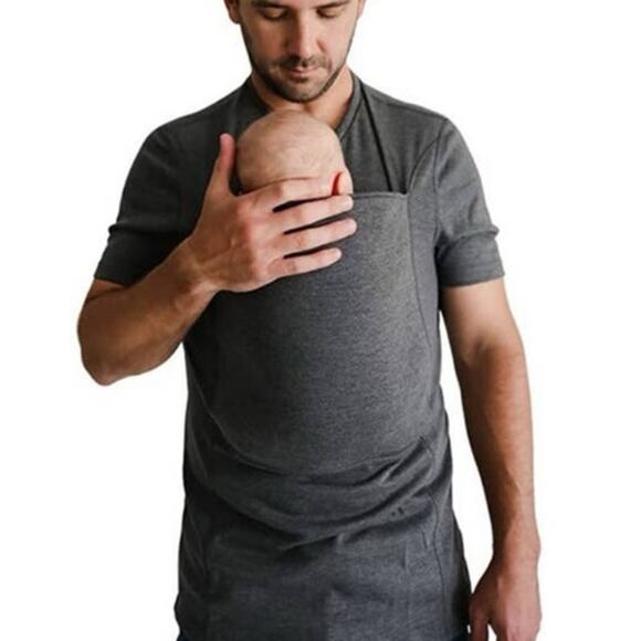 Lalabu Other - Lalabu Mens Dad Shirt Kangaroo Pouch Baby Carrier T Shirt Medium Gray V Neck